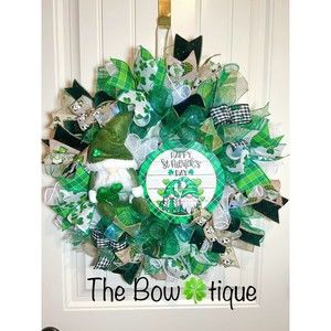 Handmade Happy St. Patrick’s Day Gnome Ribbon Prelit Wreath 22 ins LED W12